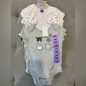 6 pack Rococo Grey Baby One-Piece Bodysuit with Animal Faces - 3M cute baby soft
